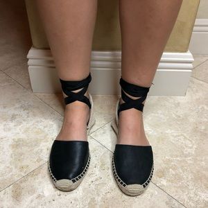 Soludos black leather espadrilles